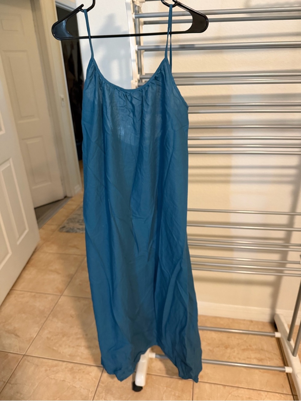 Teal Blue Maxi Slip Dress with Spaghetti Straps